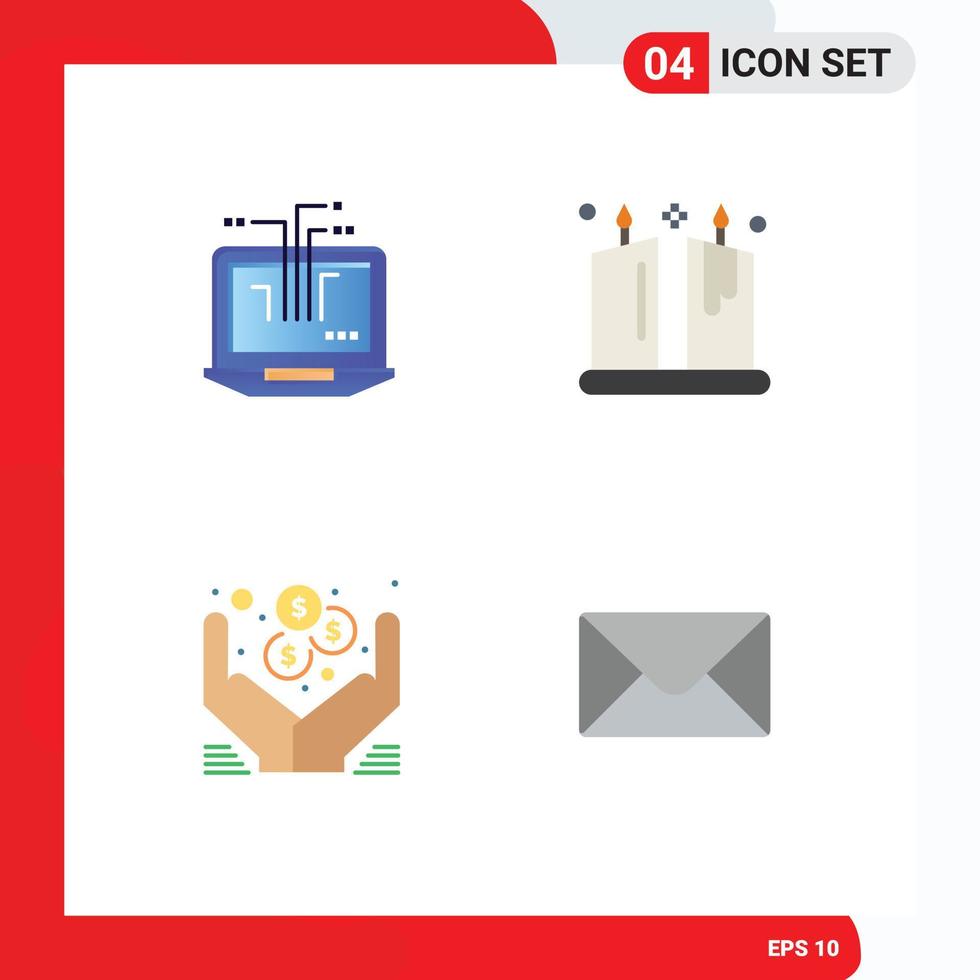 Mobile Interface Flat Icon Set of 4 Pictograms of computer hands hardware light online Editable Vector Design Elements