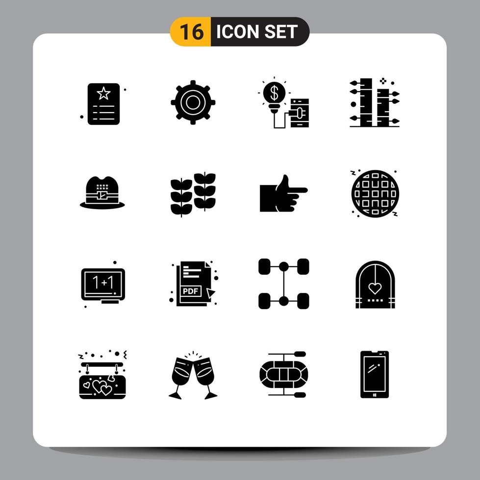 Pictogram Set of 16 Simple Solid Glyphs of cap plant creative garden bamboo Editable Vector Design Elements