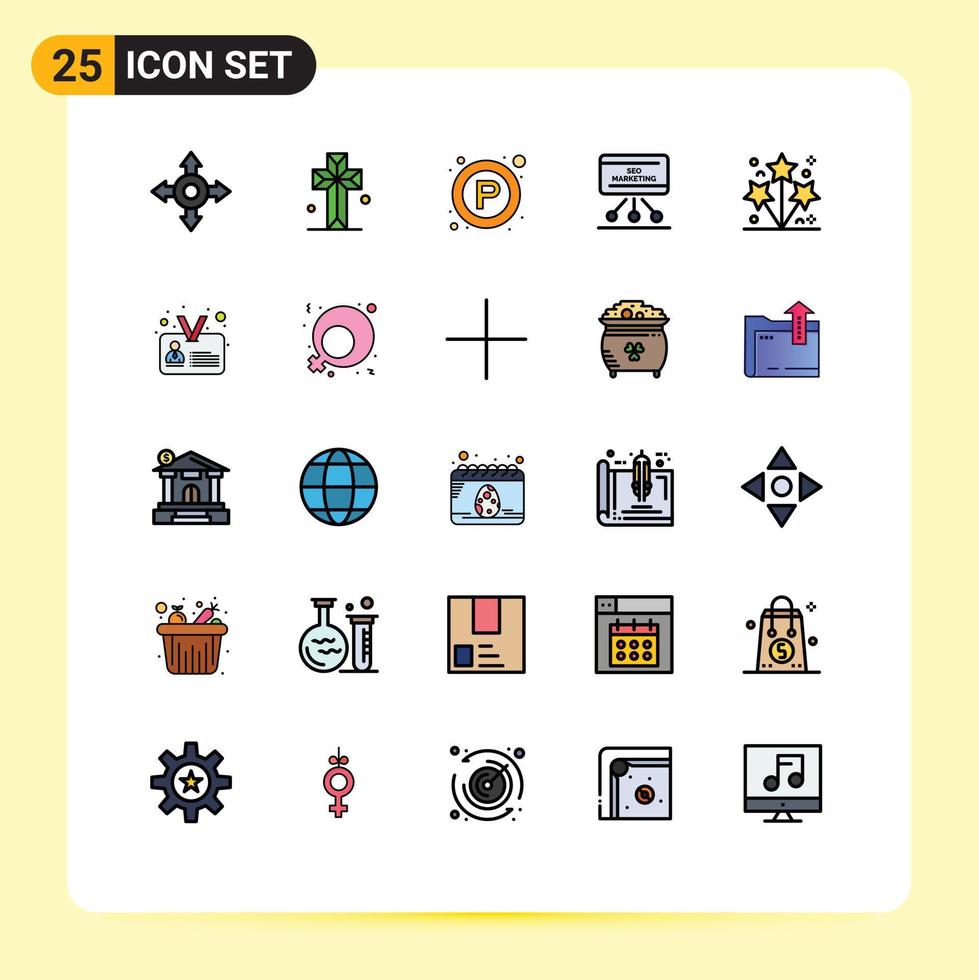 Universal Icon Symbols Group of 25 Modern Filled line Flat Colors of spark light place firework board Editable Vector Design Elements