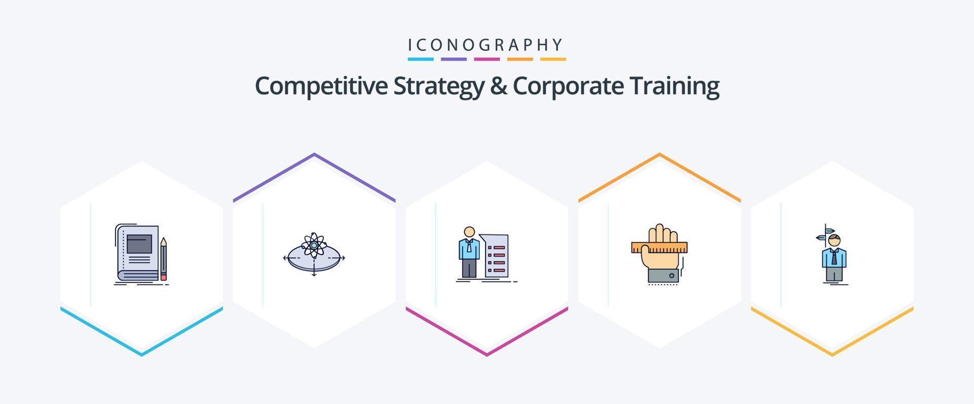 Competitive Strategy And Corporate Training 25 FilledLine icon pack including learn. education. innovation. presentation. graph vector