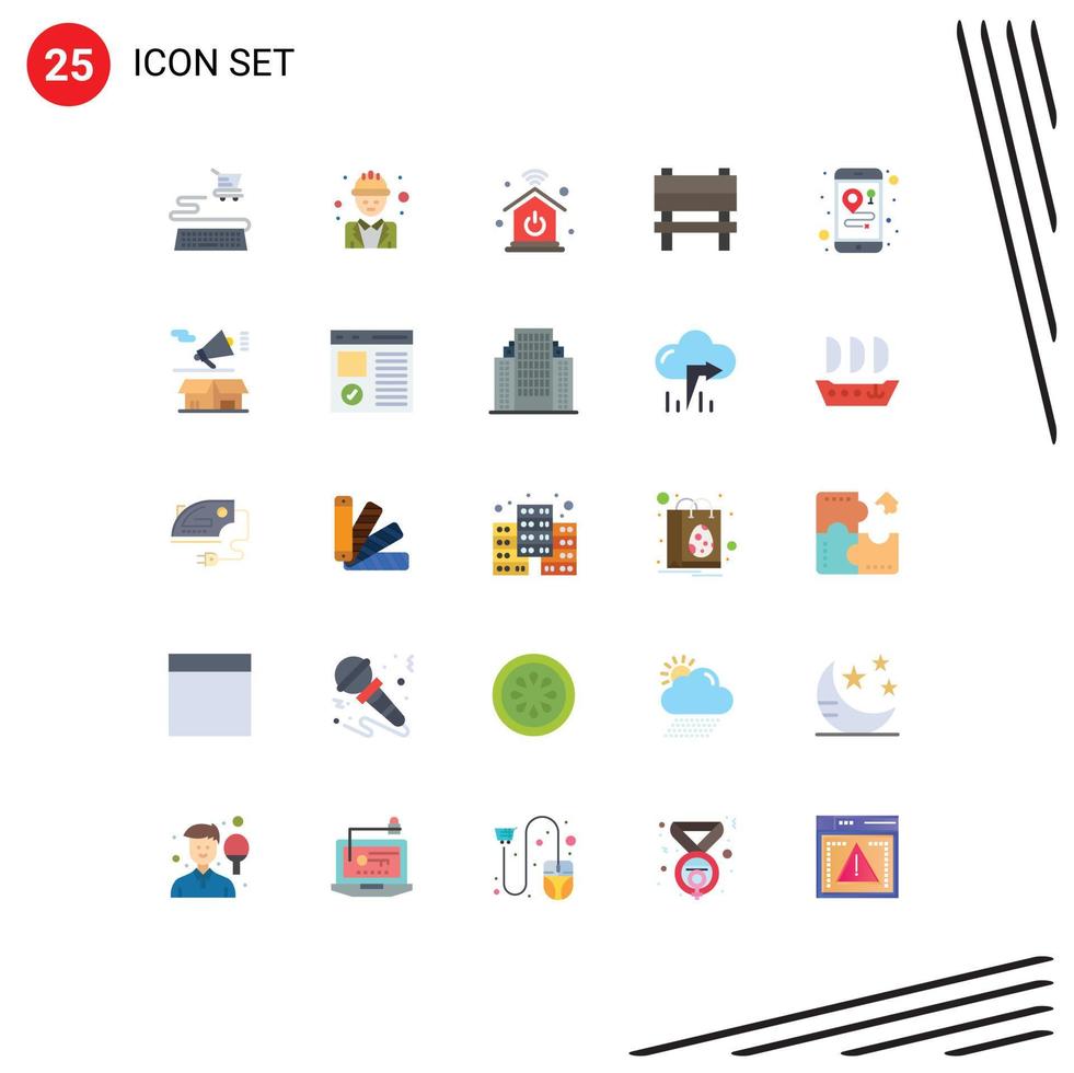 plano color paquete de 25 universal símbolos de móvil ubicación hogar red interior silla editable vector diseño elementos