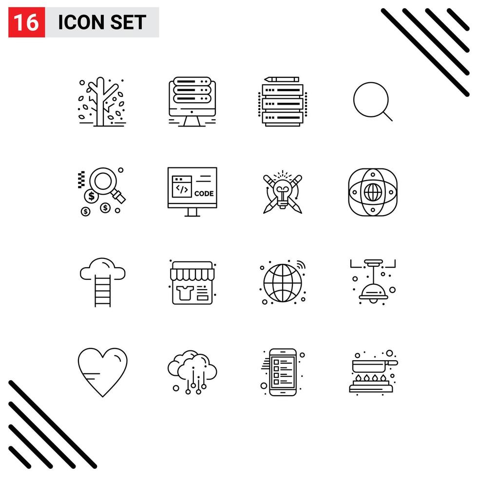 Modern Set of 16 Outlines and symbols such as dollar tool web magnify server Editable Vector Design Elements