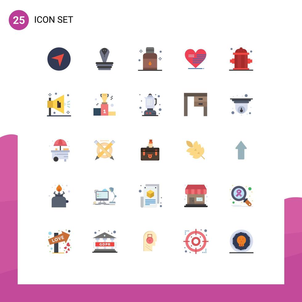 grupo de 25 plano colores señales y símbolos para clipart bandera tarro americano corazón editable vector diseño elementos