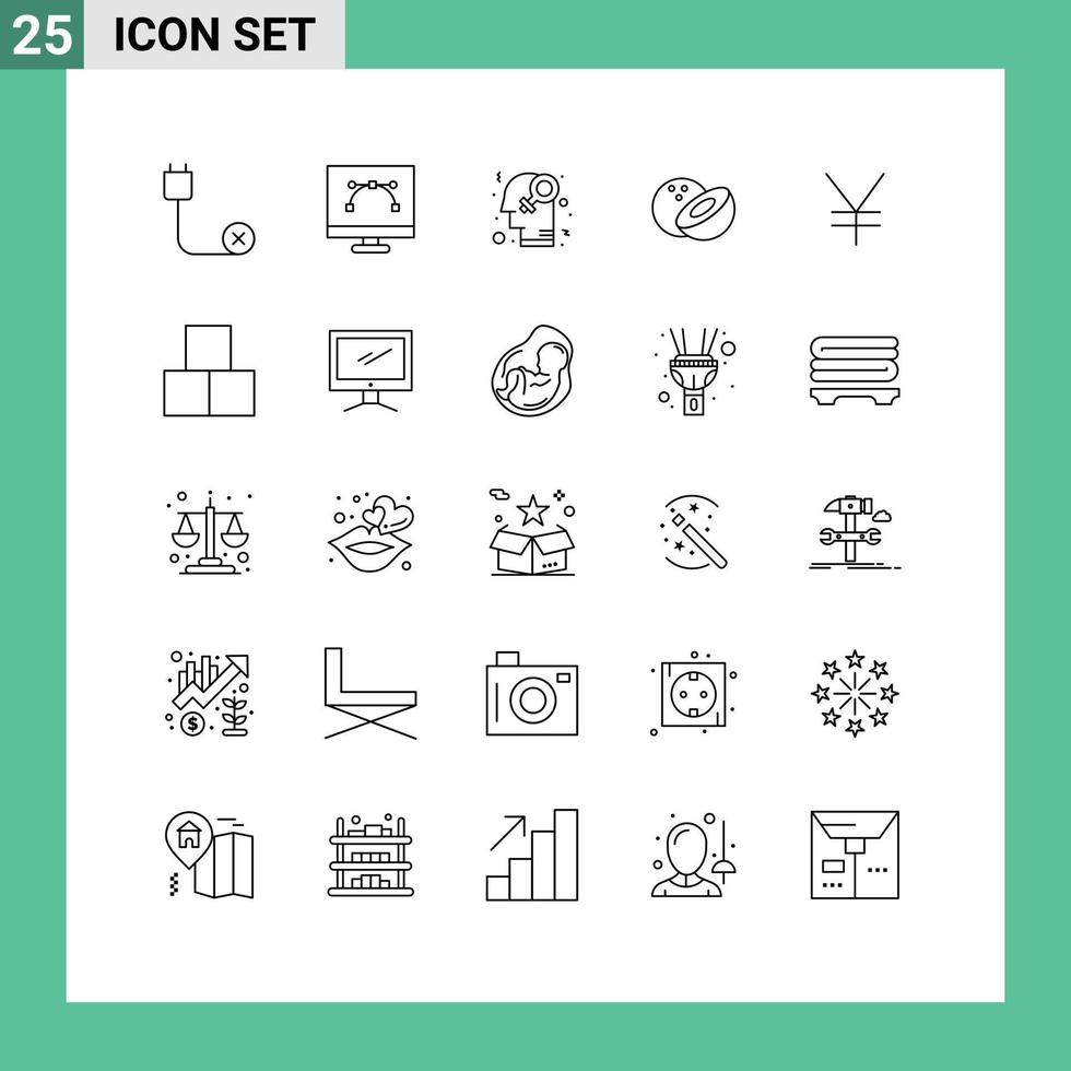 25 Universal Line Signs Symbols of coins food graphic design coconut homophile Editable Vector Design Elements