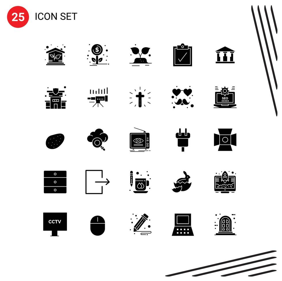 25 Universal Solid Glyphs Set for Web and Mobile Applications insurance mony trees building task Editable Vector Design Elements