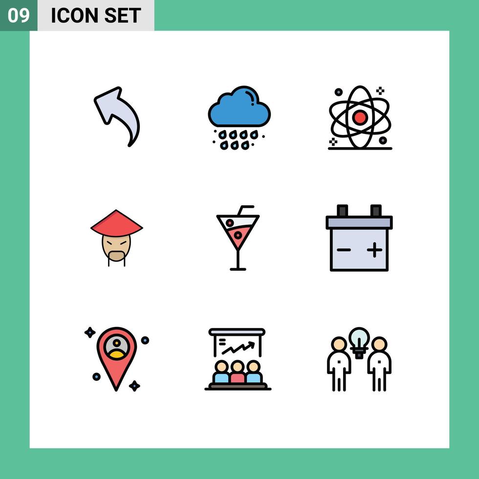 Stock Vector Icon Pack of 9 Line Signs and Symbols for beach drinks chinese diagnostic monk emperor Editable Vector Design Elements
