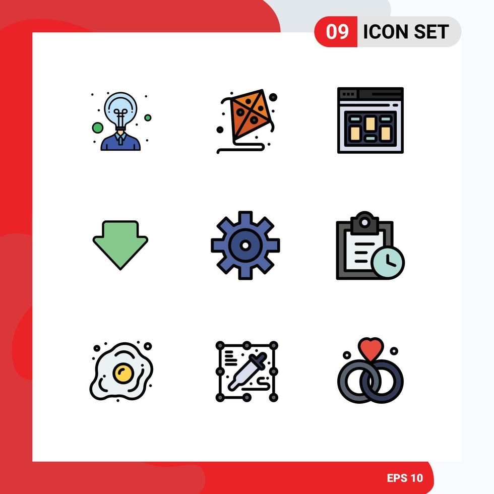 Editable Vector Line Pack of 9 Simple Filledline Flat Colors of tasks vehicle configuration internet vehicles downlod Editable Vector Design Elements