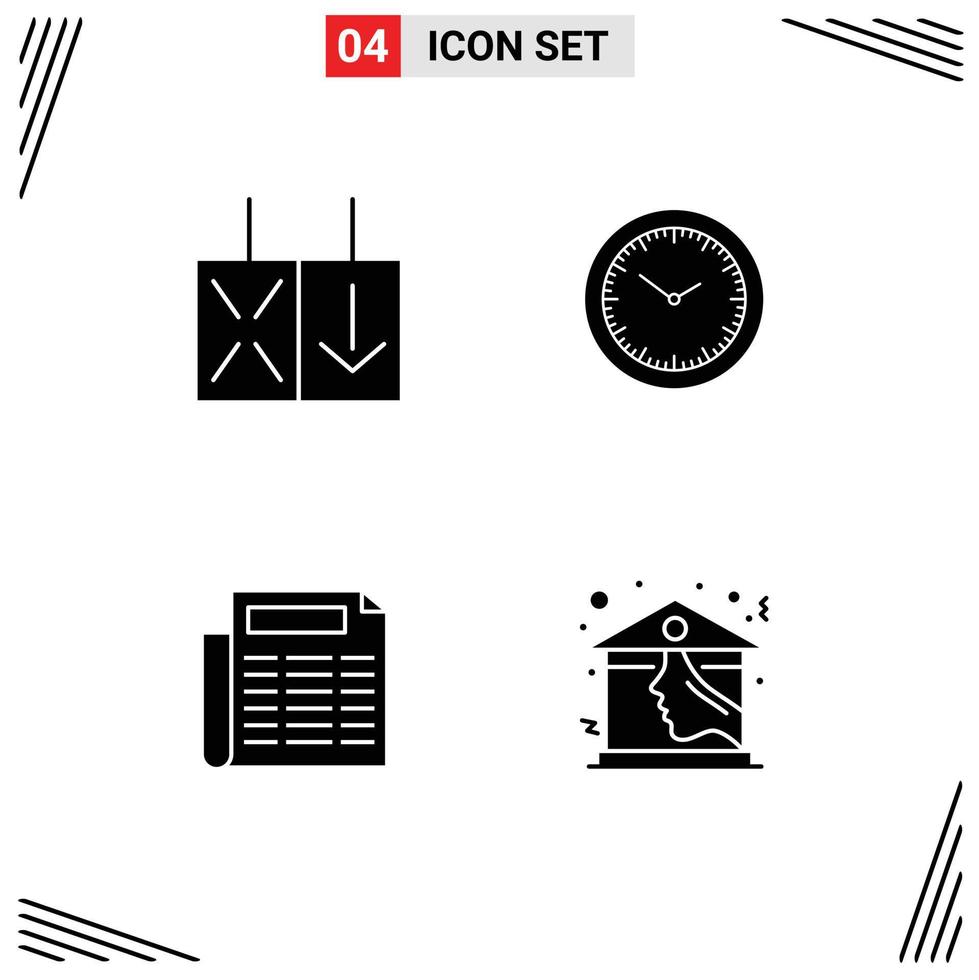 Universal Icon Symbols Group of 4 Modern Solid Glyphs of light document time timmer house Editable Vector Design Elements