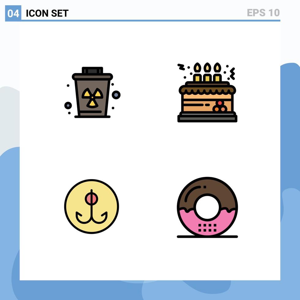 Universal Icon Symbols Group of 4 Modern Filledline Flat Colors of environment decoy trash celebration hook Editable Vector Design Elements