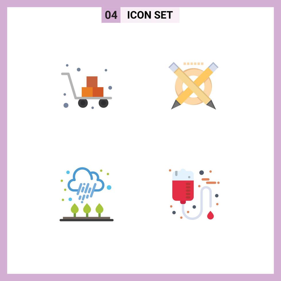 4 User Interface Flat Icon Pack of modern Signs and Symbols of box autumn fragile education rain Editable Vector Design Elements