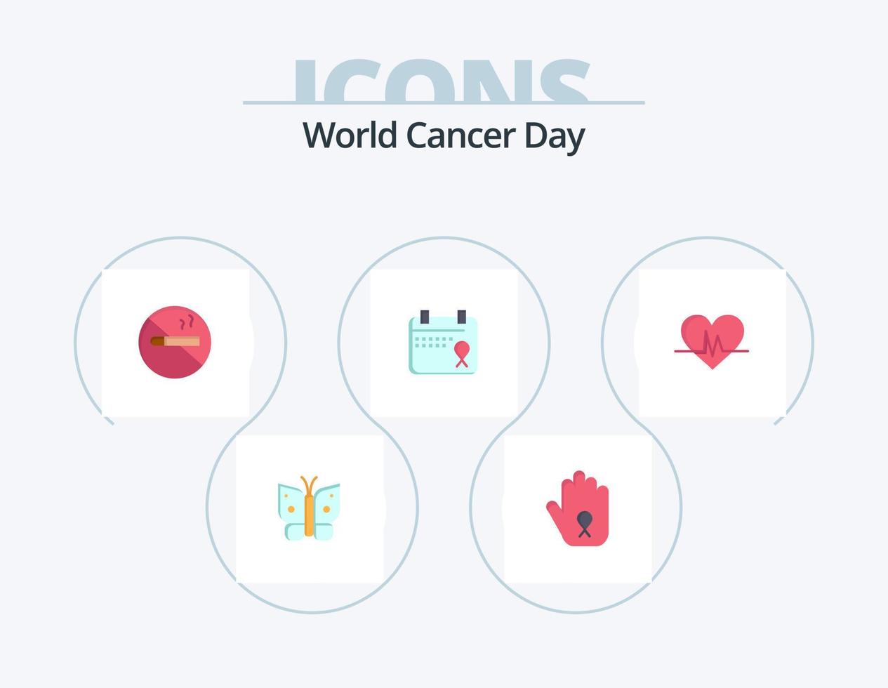 World Cancer Day Flat Icon Pack 5 Icon Design. health. no smoking. hand. smoking. cancer vector
