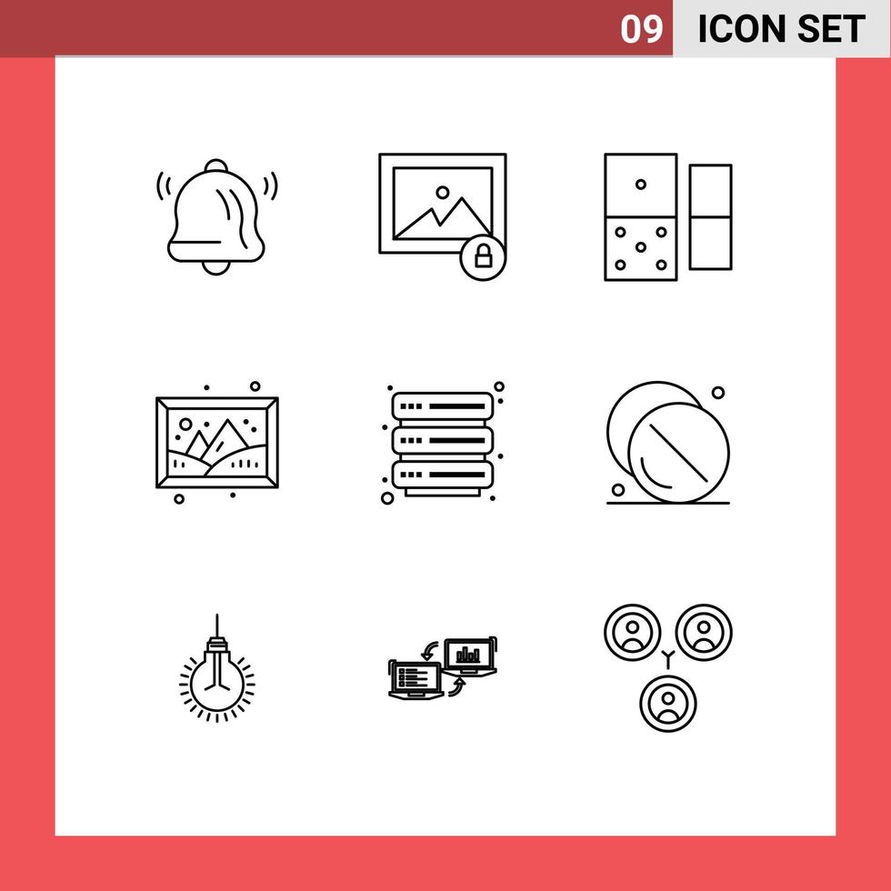 Group of 9 Modern Outlines Set for health security dominoes server hobby Editable Vector Design Elements