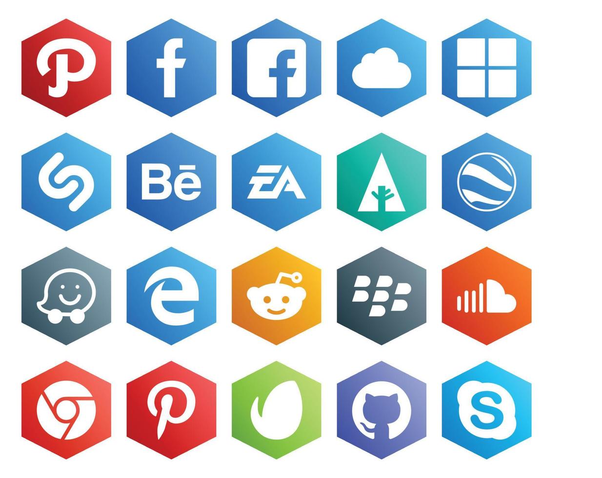 20 Social Media Icon Pack Including music soundcloud sports blackberry edge vector