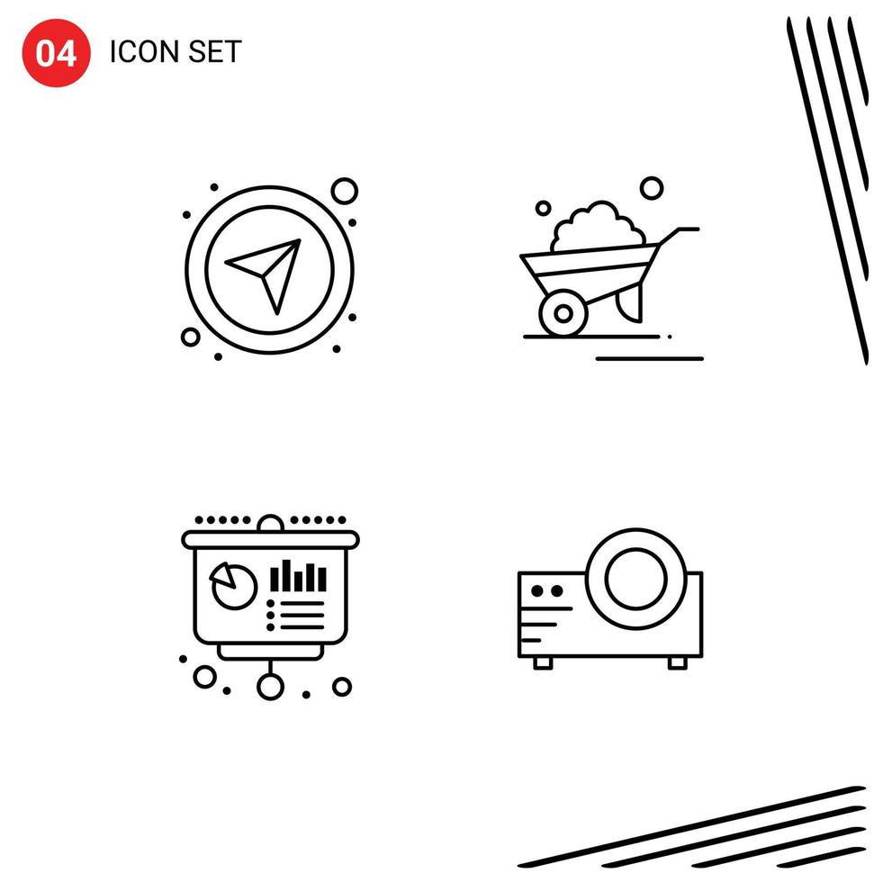 4 Universal Line Signs Symbols of compass business navigational trolley education Editable Vector Design Elements