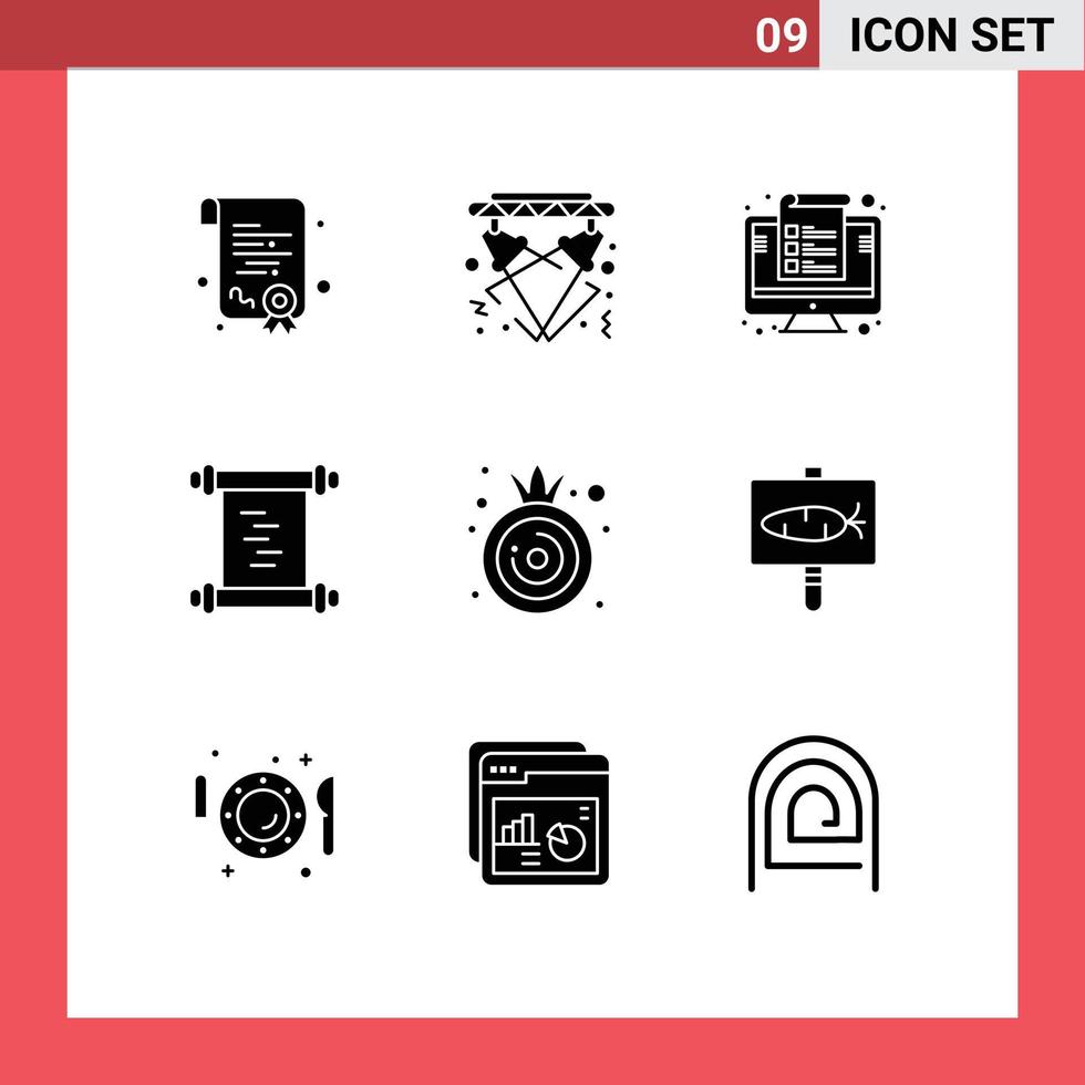 Pictogram Set of 9 Simple Solid Glyphs of onion manuscript computer log percent Editable Vector Design Elements