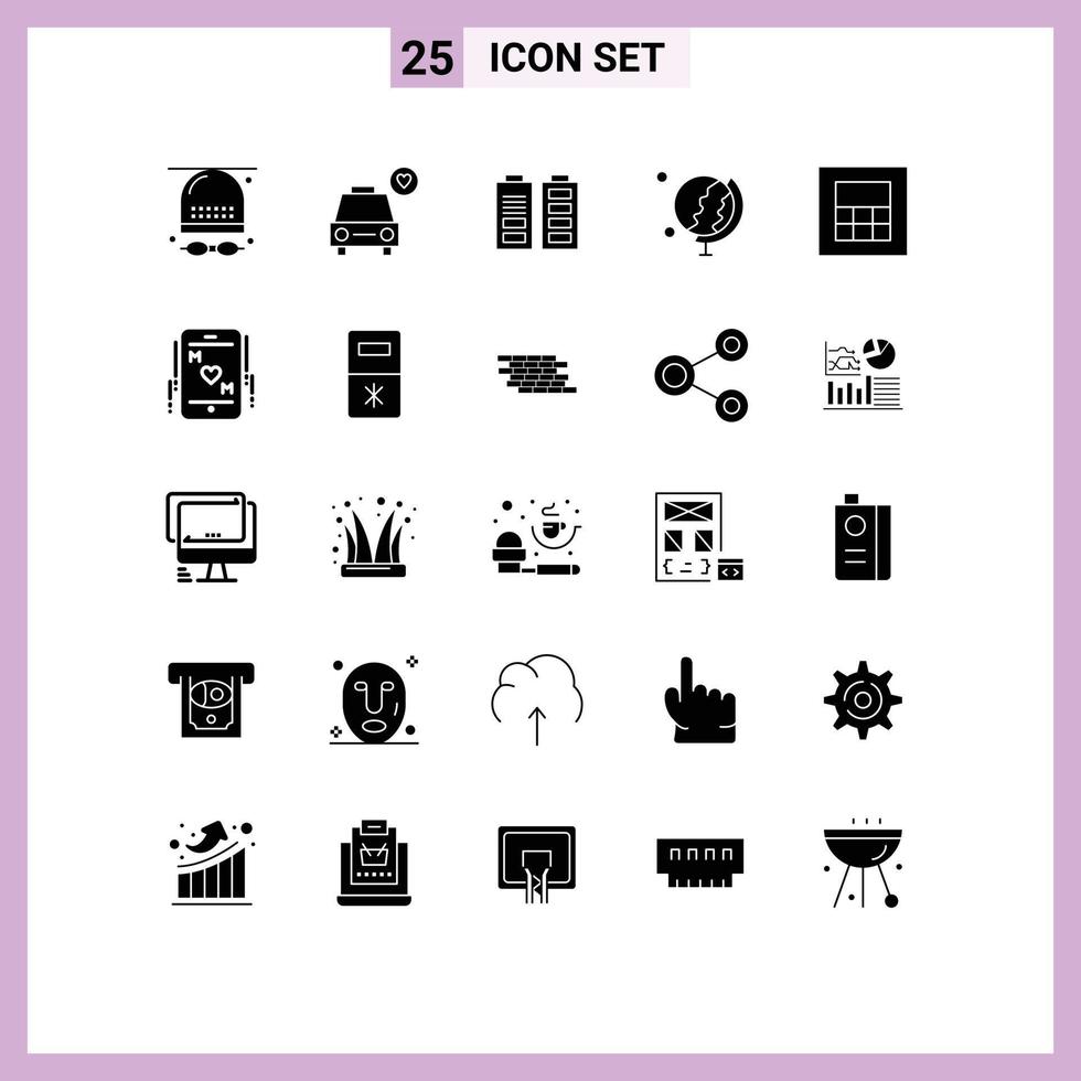 Modern Set of 25 Solid Glyphs and symbols such as phone calculator acumulator globe earth Editable Vector Design Elements