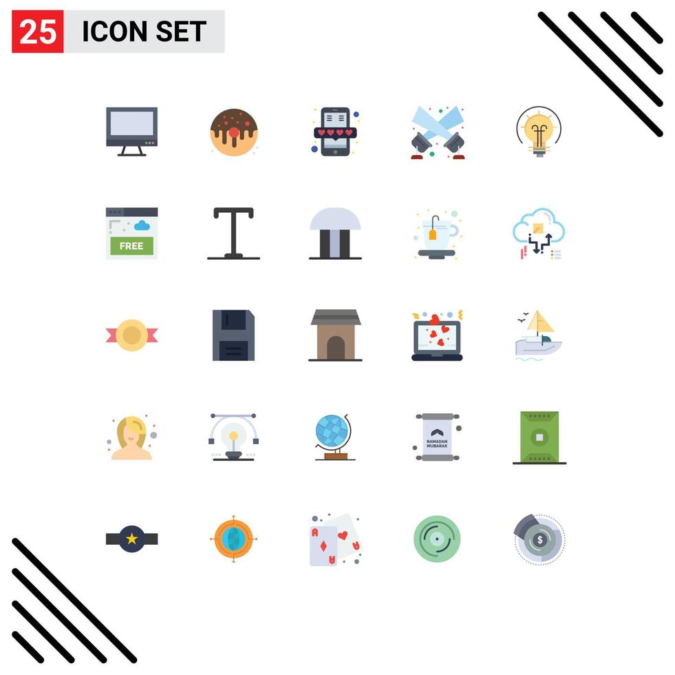 Modern Set of 25 Flat Colors and symbols such as disco light floodlight food flashlight rating Editable Vector Design Elements