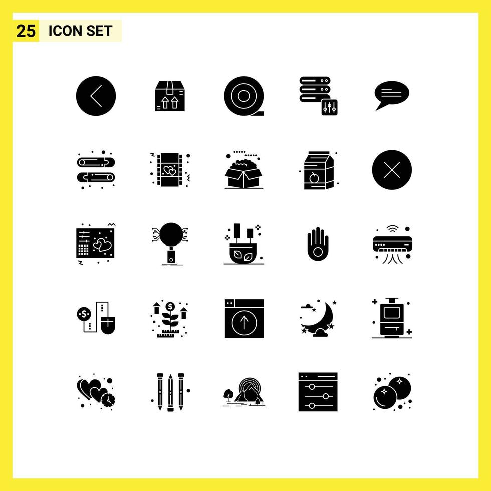 Solid Glyph Pack of 25 Universal Symbols of pin baby tape messages chat Editable Vector Design Elements