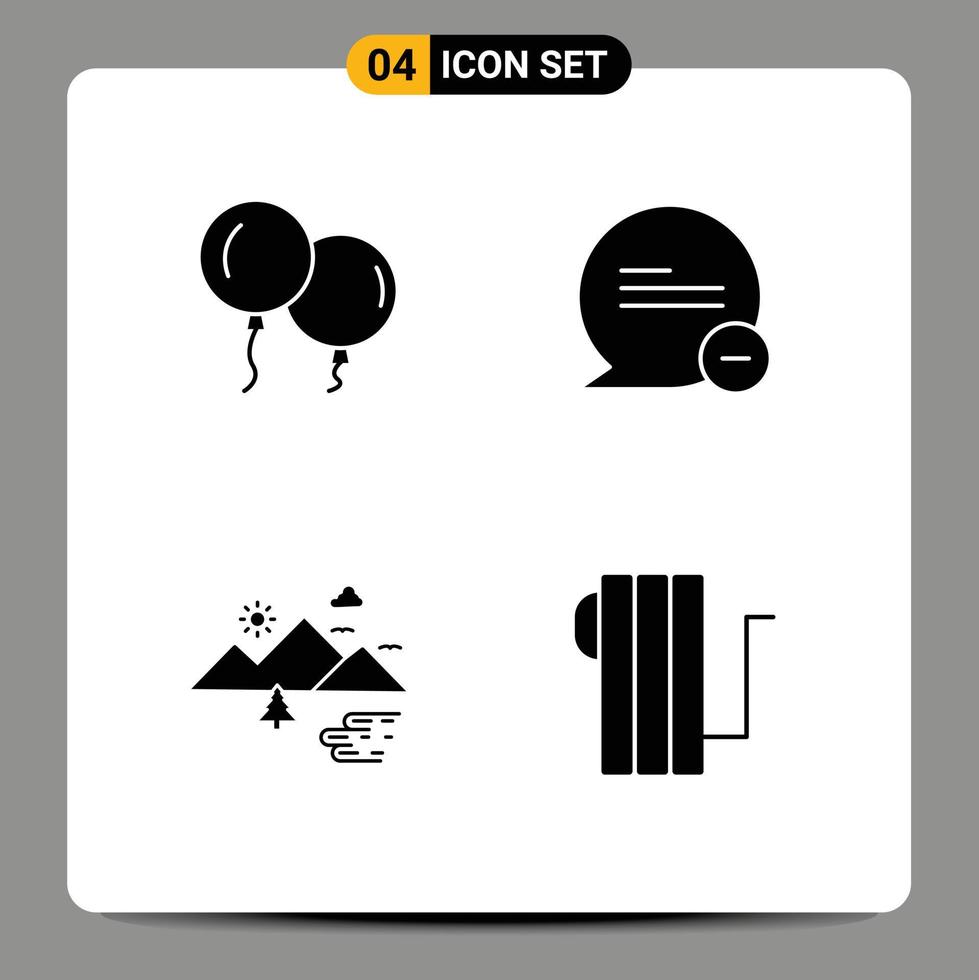 4 User Interface Solid Glyph Pack of modern Signs and Symbols of baloons outdoor chat message sun Editable Vector Design Elements