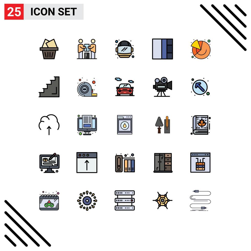 Group of 25 Modern Filled line Flat Colors Set for floor graph astronaut finance layout Editable Vector Design Elements