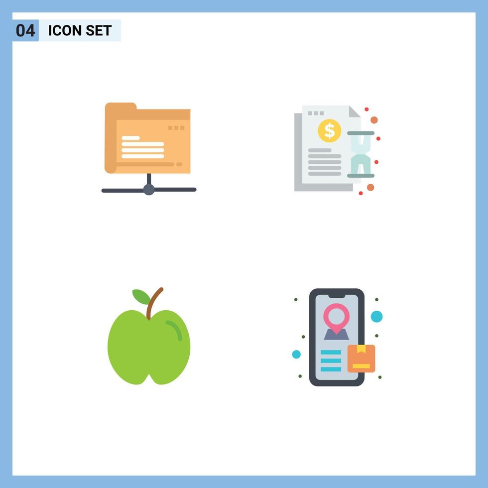 4 Universal Flat Icons Set for Web and Mobile Applications data apple storage invoice school Editable Vector Design Elements