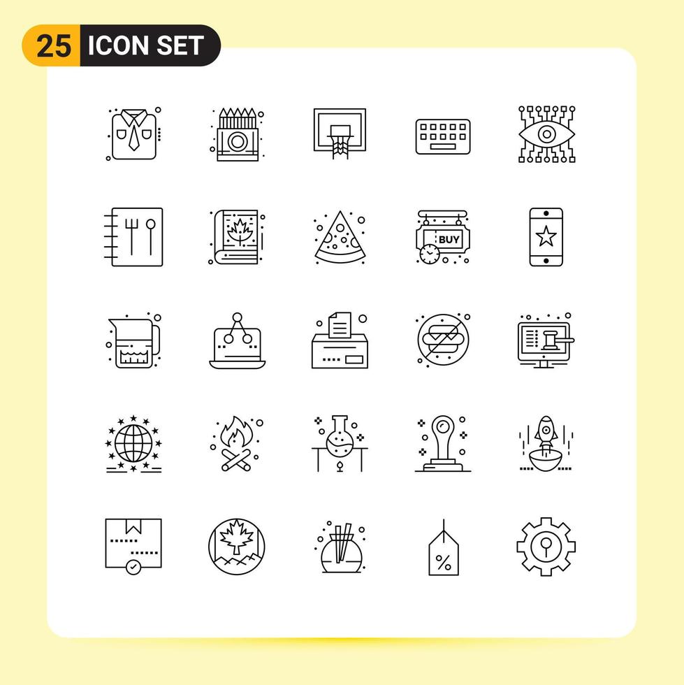 Modern Set of 25 Lines Pictograph of key typing pencil keyboard pole Editable Vector Design Elements