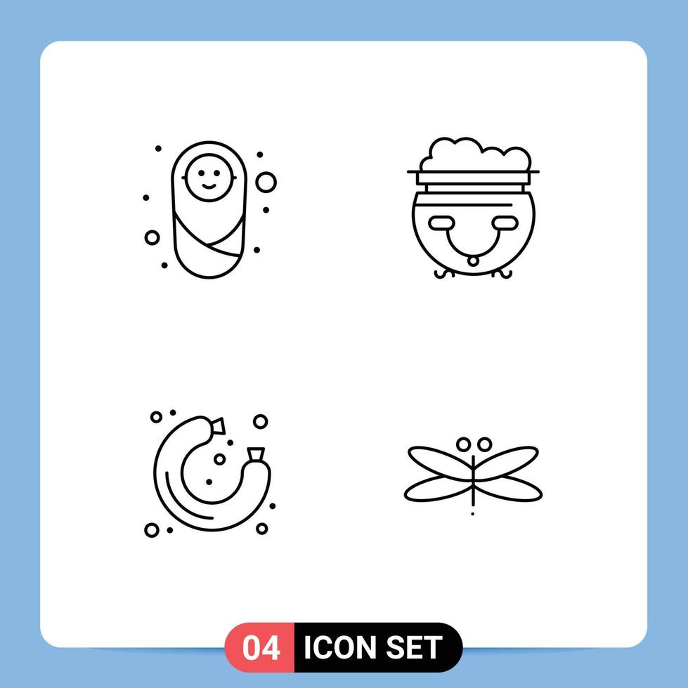 Mobile Interface Line Set of 4 Pictograms of baby sausage protection eat supermarket Editable Vector Design Elements