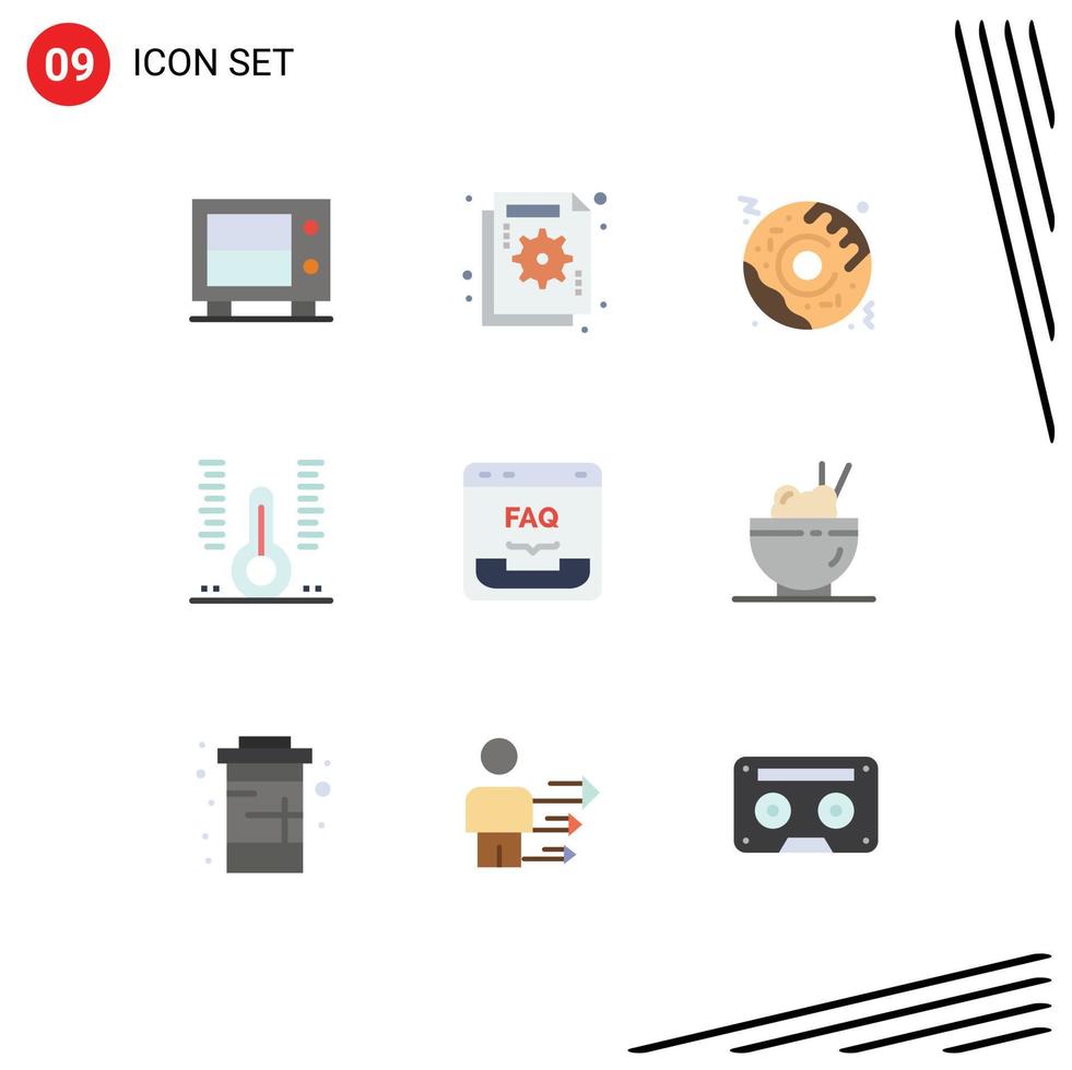 Pictogram Set of 9 Simple Flat Colors of communication thermometer pizza medical healthcare Editable Vector Design Elements