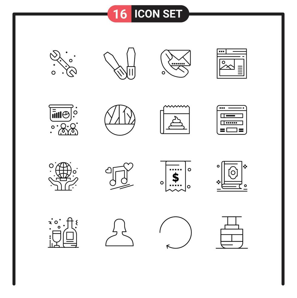 Pack of 16 Modern Outlines Signs and Symbols for Web Print Media such as presentation gallery message website page Editable Vector Design Elements