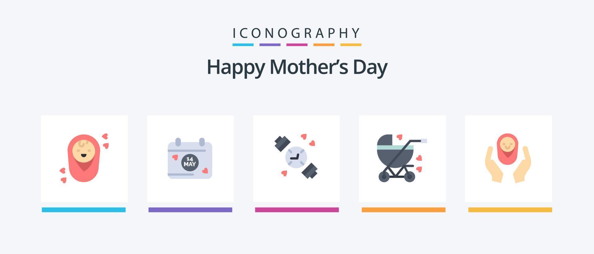 Happy Mothers Day Flat 5 Icon Pack Including child. child care. timer. baby care. pram. Creative Icons Design vector