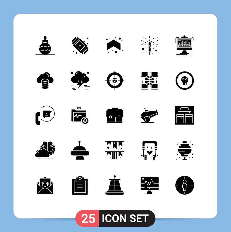 Universal Icon Symbols Group of 25 Modern Solid Glyphs of monitor dashboard arrow spark firecracker Editable Vector Design Elements
