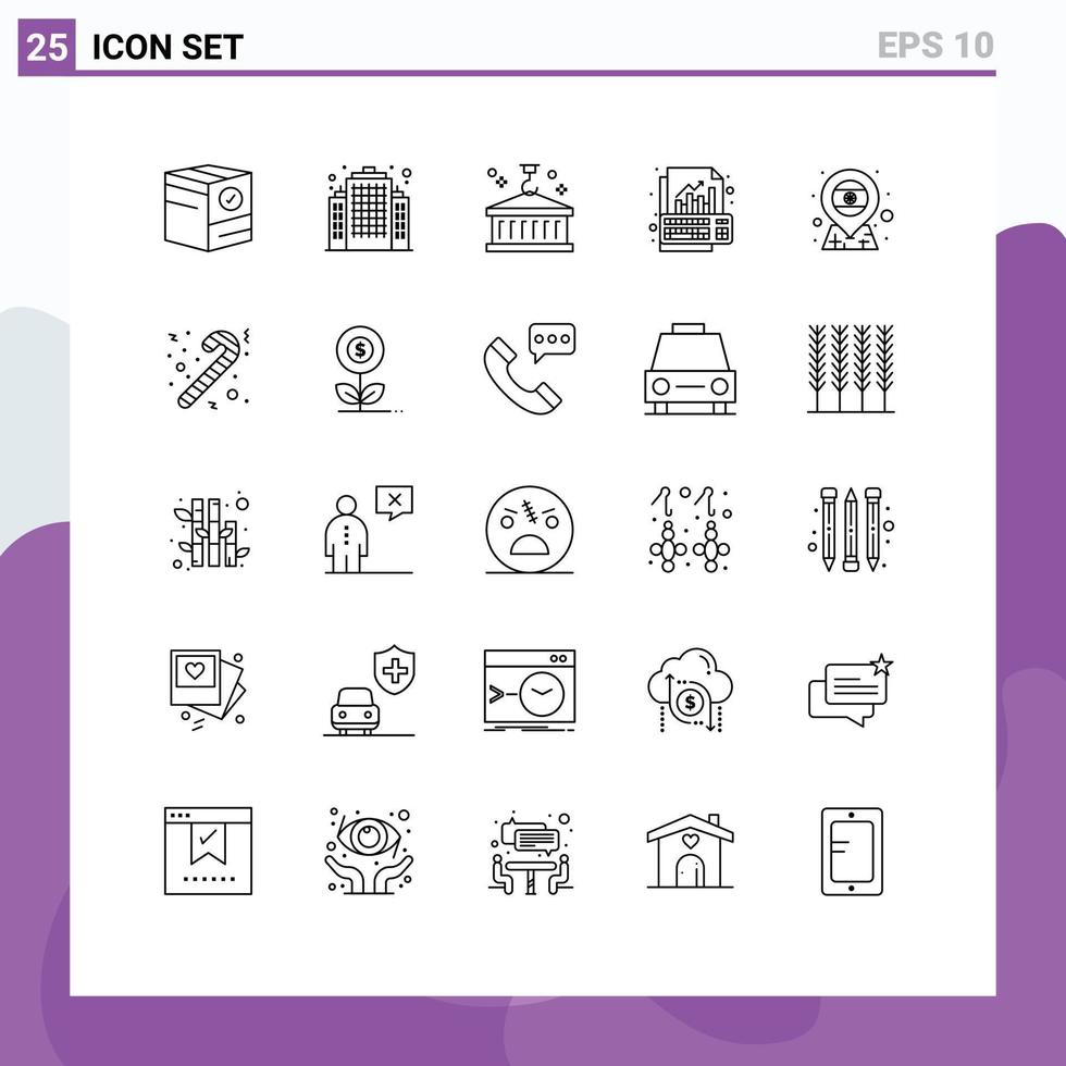 Editable Vector Line Pack of 25 Simple Lines of keyboard graph box data transportation Editable Vector Design Elements