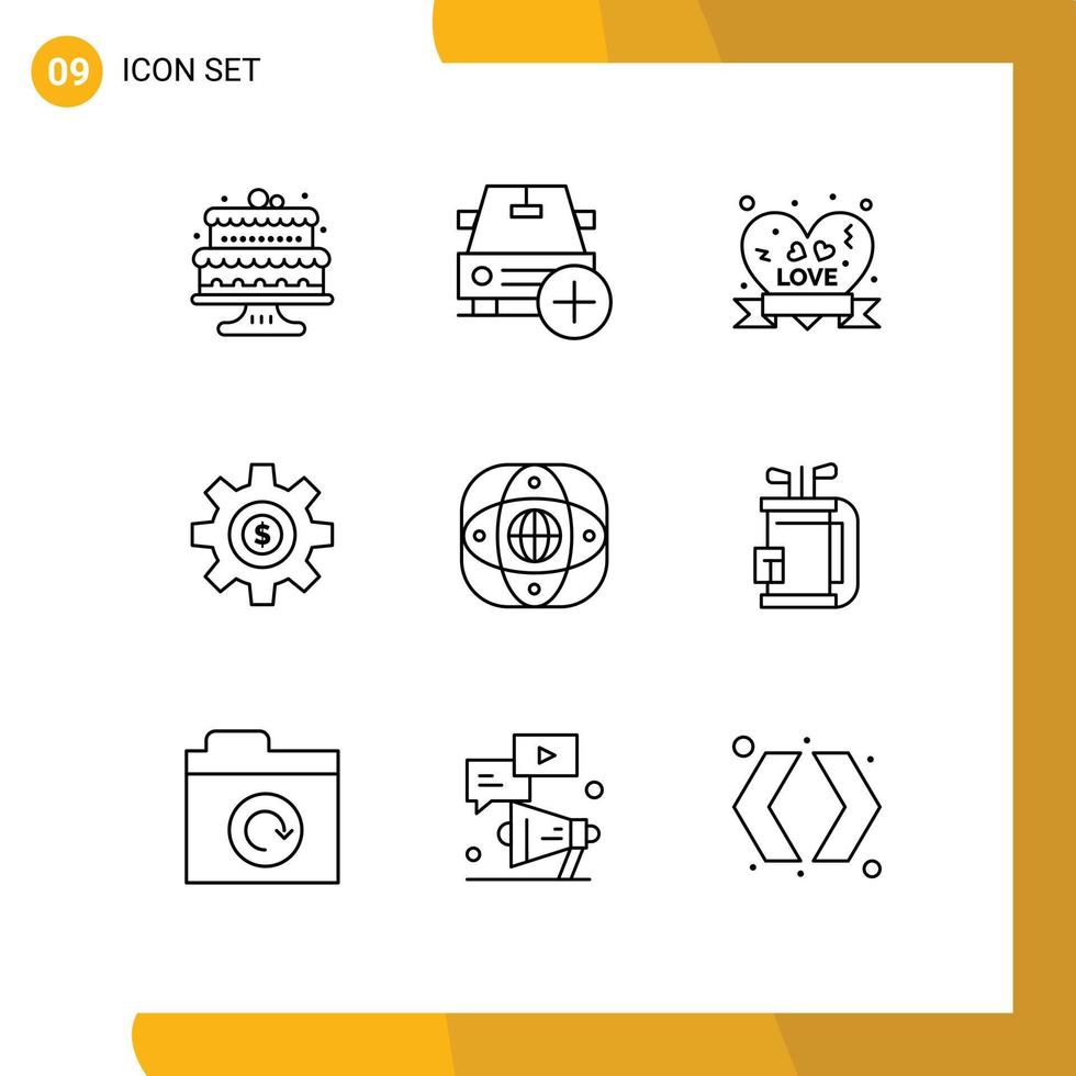 9 Thematic Vector Outlines and Editable Symbols of services gear vehicles wheel ribbon badge Editable Vector Design Elements