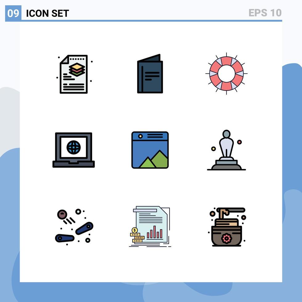 Group of 9 Filledline Flat Colors Signs and Symbols for photo web help laptop support Editable Vector Design Elements