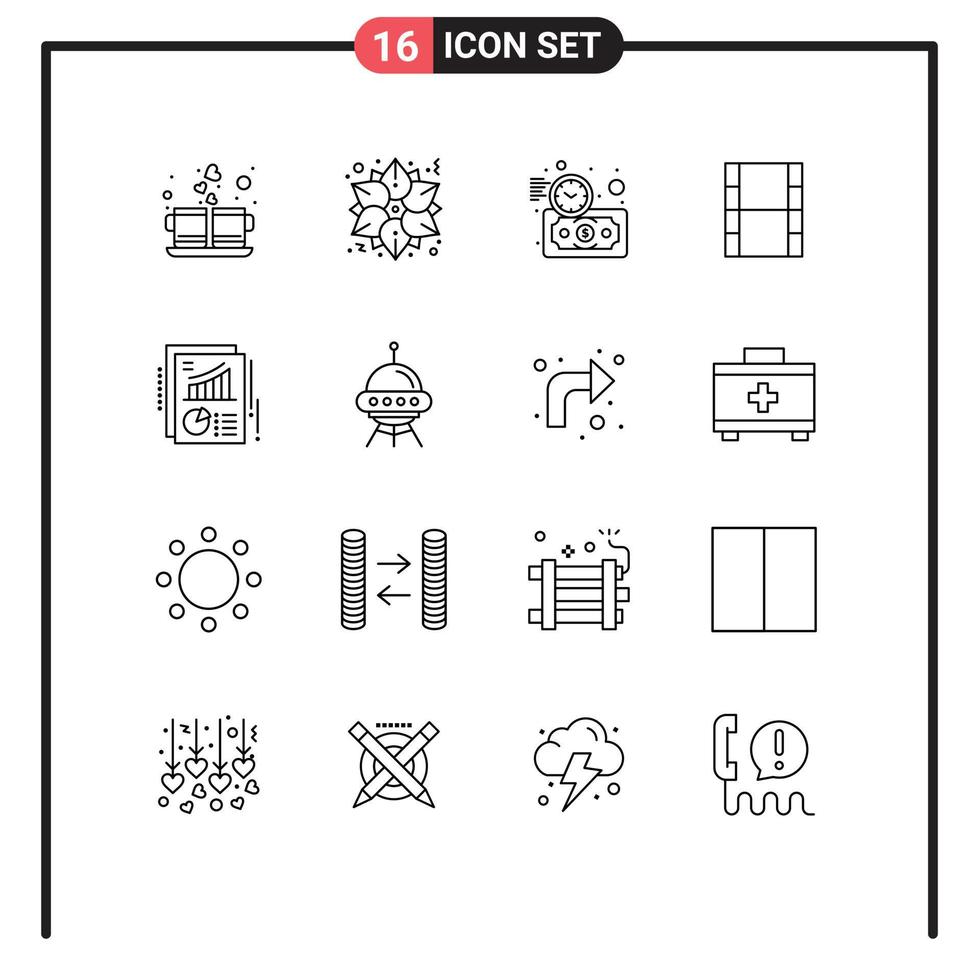 User Interface Pack of 16 Basic Outlines of document filam winter movi time Editable Vector Design Elements