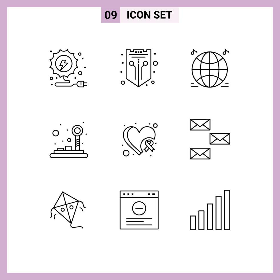 9 Outline concept for Websites Mobile and Apps heart breast world joystick control pad Editable Vector Design Elements