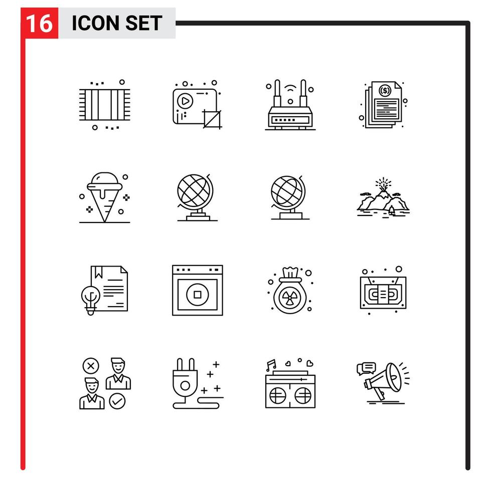 Outline Pack of 16 Universal Symbols of file bill production wireless technology Editable Vector Design Elements