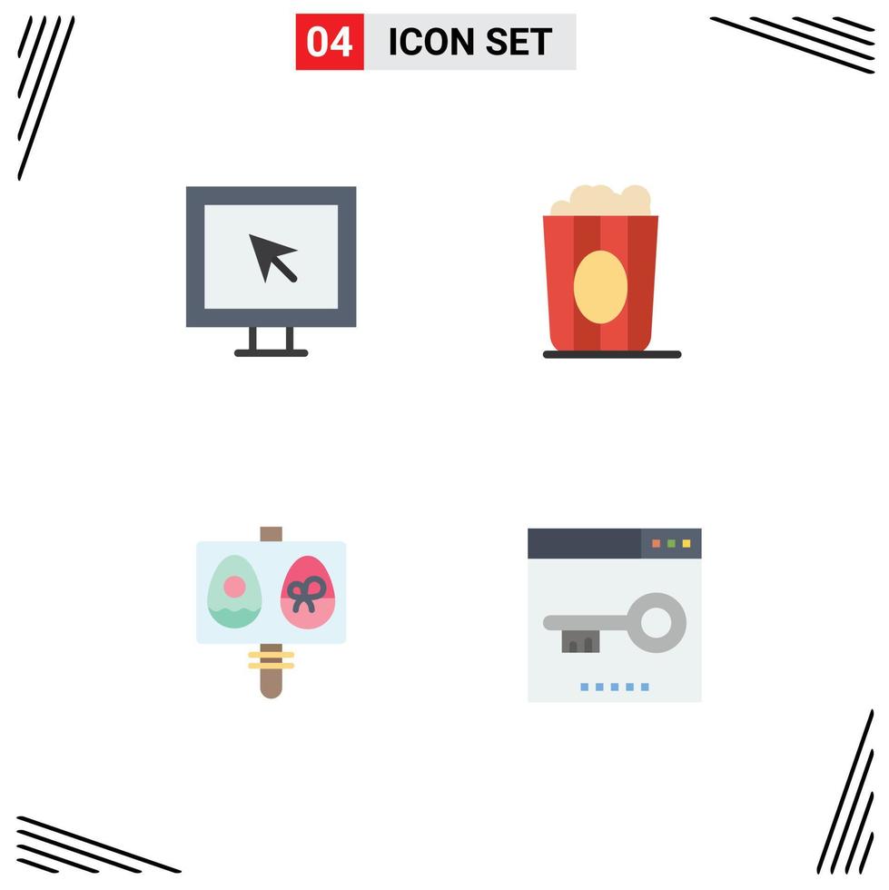 Universal Icon Symbols Group of 4 Modern Flat Icons of entertainment eggs tv movie holiday Editable Vector Design Elements