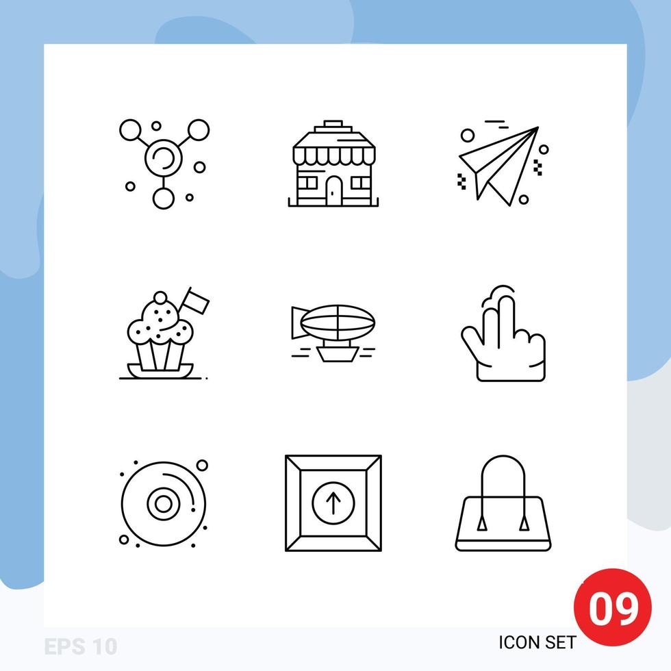 Outline Pack of 9 Universal Symbols of filled ballon paper air cooker hat Editable Vector Design Elements