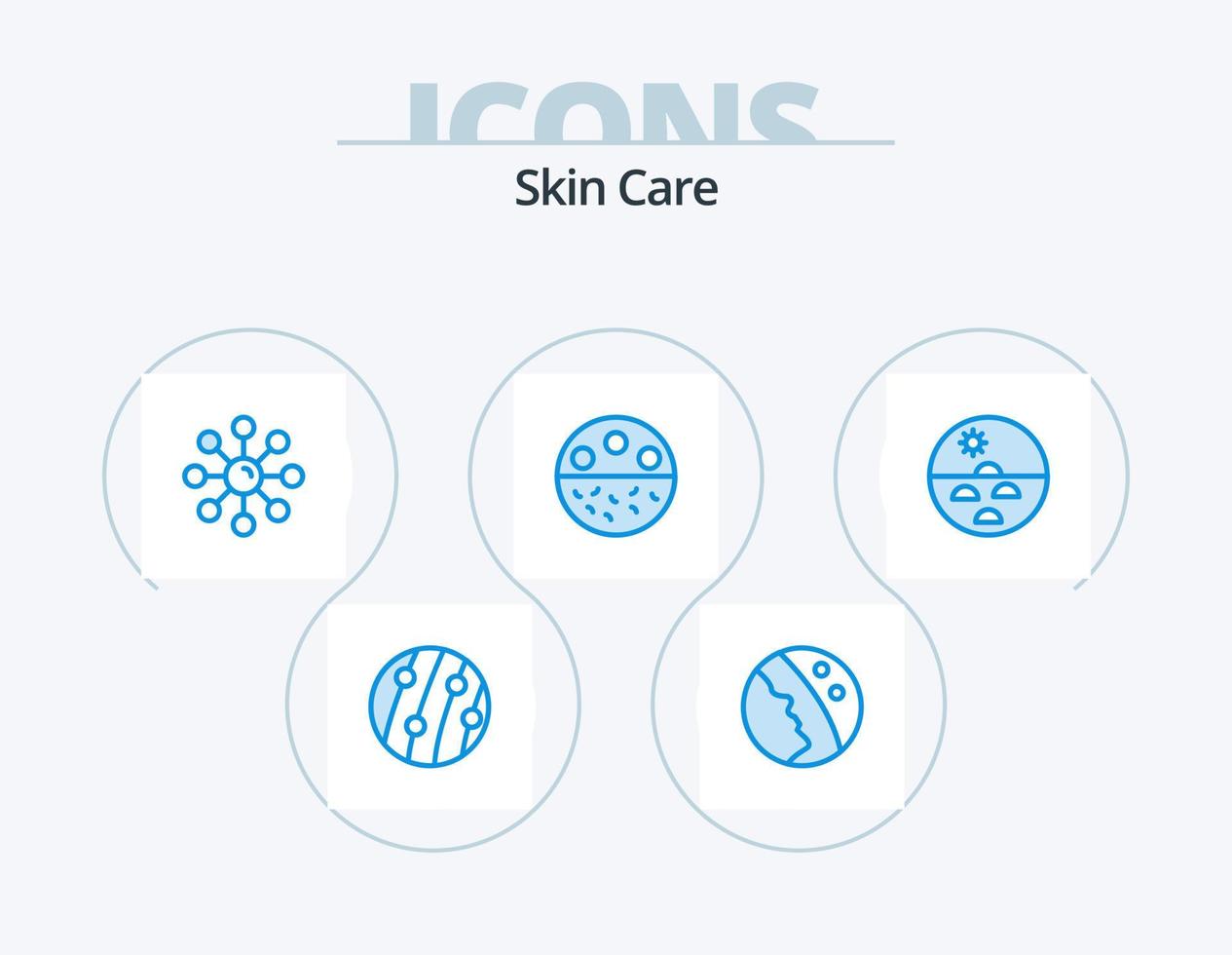 piel azul icono paquete 5 5 icono diseño. protección de la piel. calcio. piel cuidado. hueso. piel vector