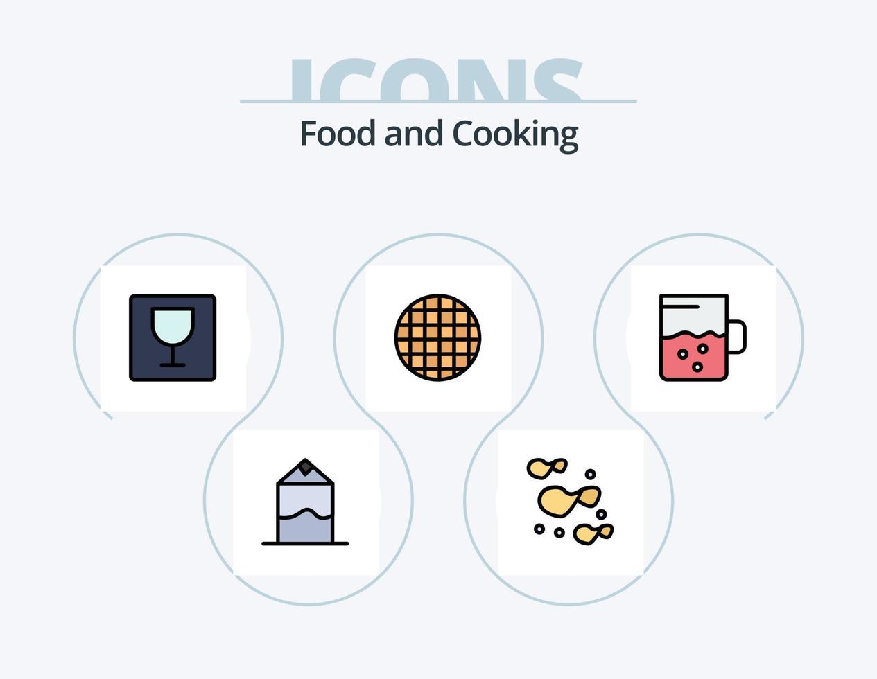 comida línea lleno icono paquete 5 5 icono diseño. . beber. papas fritas. taza. vienés vector