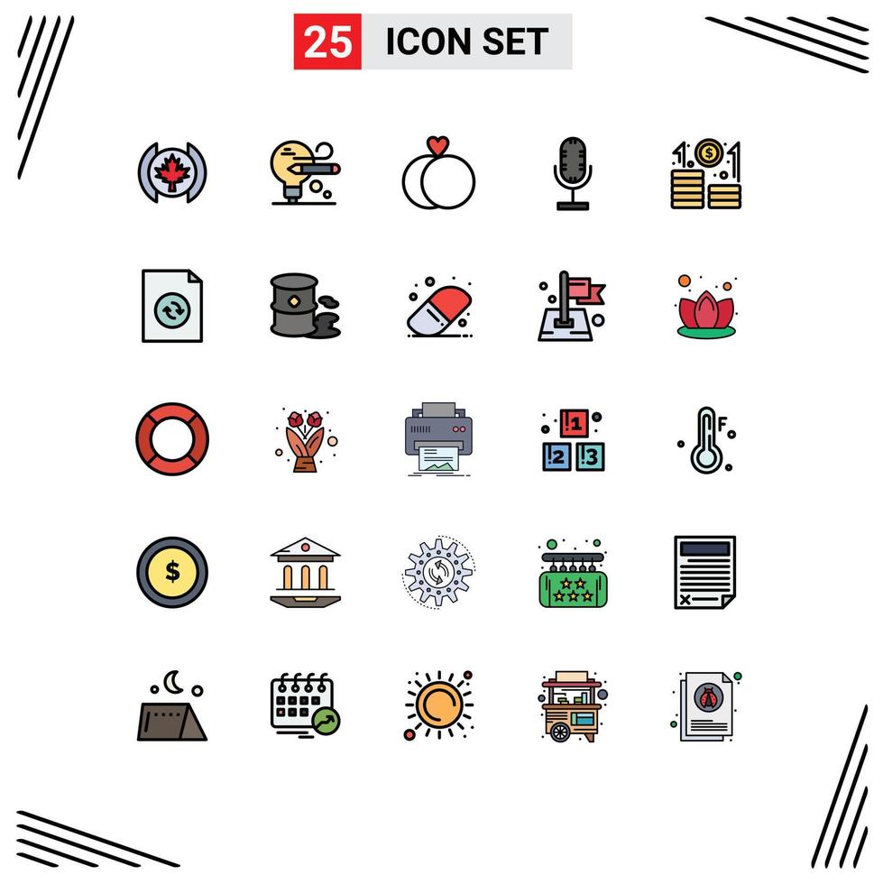 Stock Vector Icon Pack of 25 Line Signs and Symbols for document growth wedding career microphone Editable Vector Design Elements