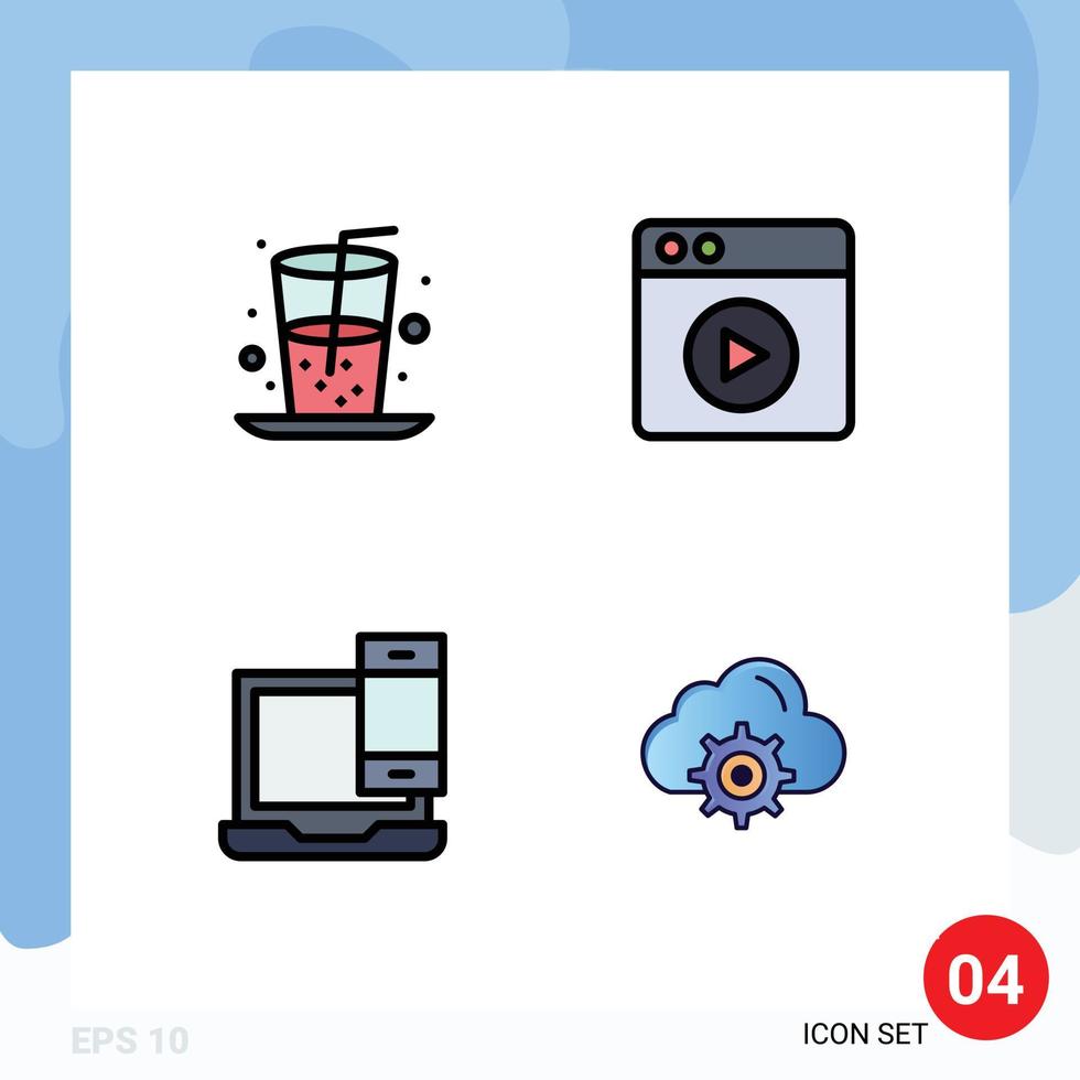 Universal Icon Symbols Group of 4 Modern Filledline Flat Colors of beverage laptop juice web phone Editable Vector Design Elements