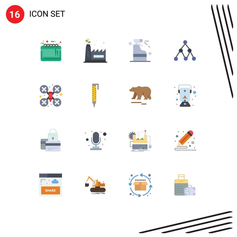 16 Universal Flat Color Signs Symbols of drone camera cam spray social link Editable Pack of Creative Vector Design Elements