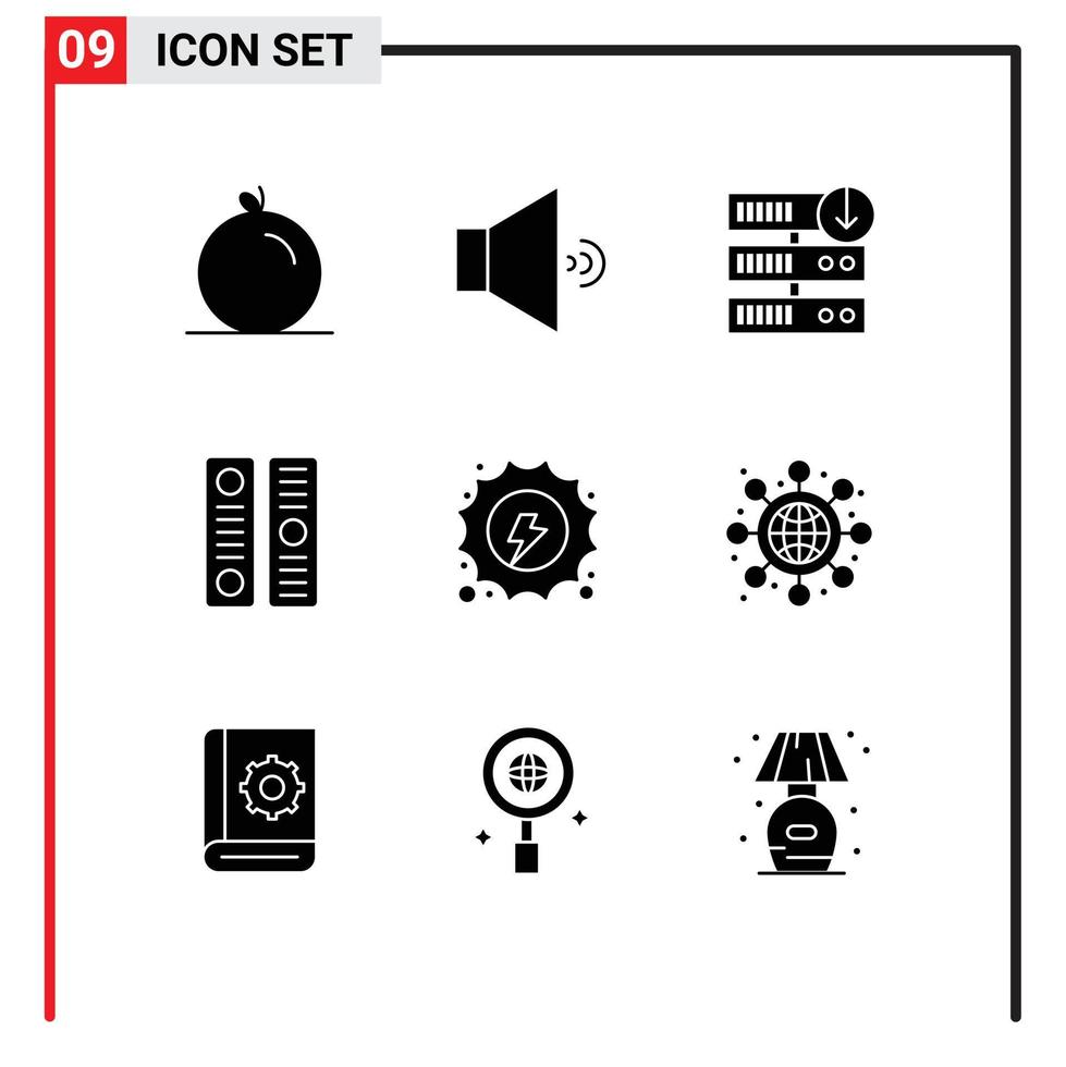 User Interface Pack of 9 Basic Solid Glyphs of hydropower energy server downgrade electrical document Editable Vector Design Elements