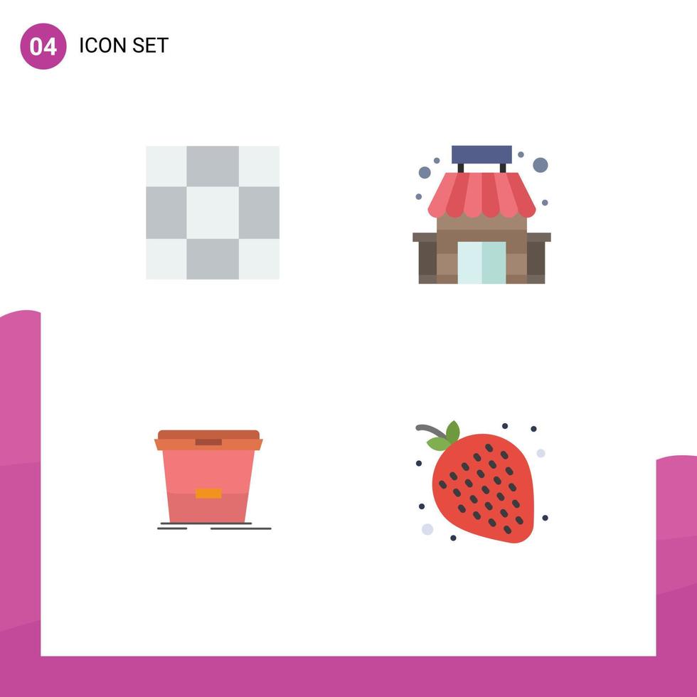 Set of 4 Modern UI Icons Symbols Signs for grid water shop bucket strawberry Editable Vector Design Elements