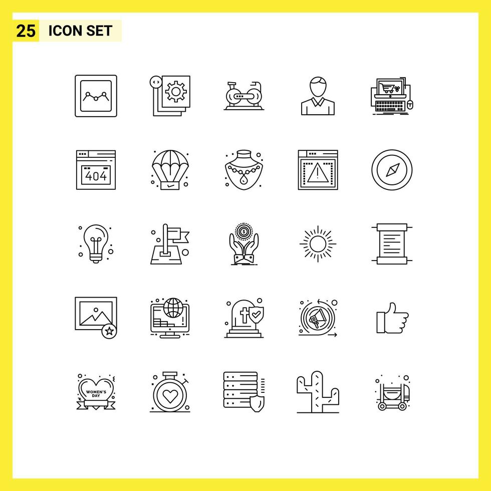 Line Pack of 25 Universal Symbols of cart man bicycle human fittness Editable Vector Design Elements