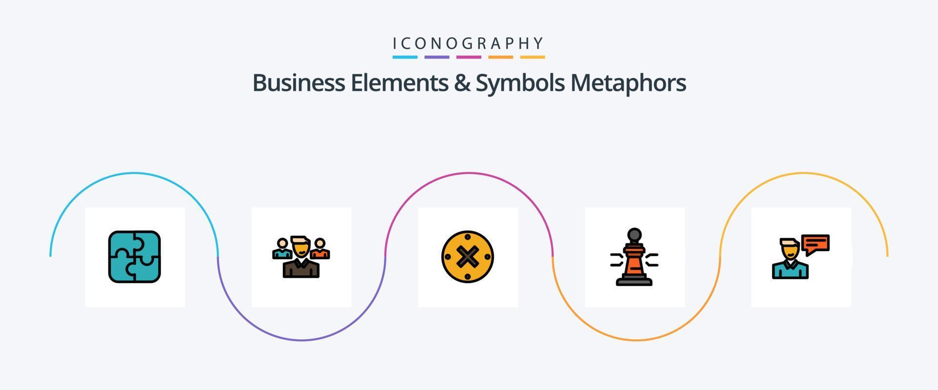 Business Elements And Symbols Metaphors Line Filled Flat 5 Icon Pack Including chat. king. close. p. chess vector