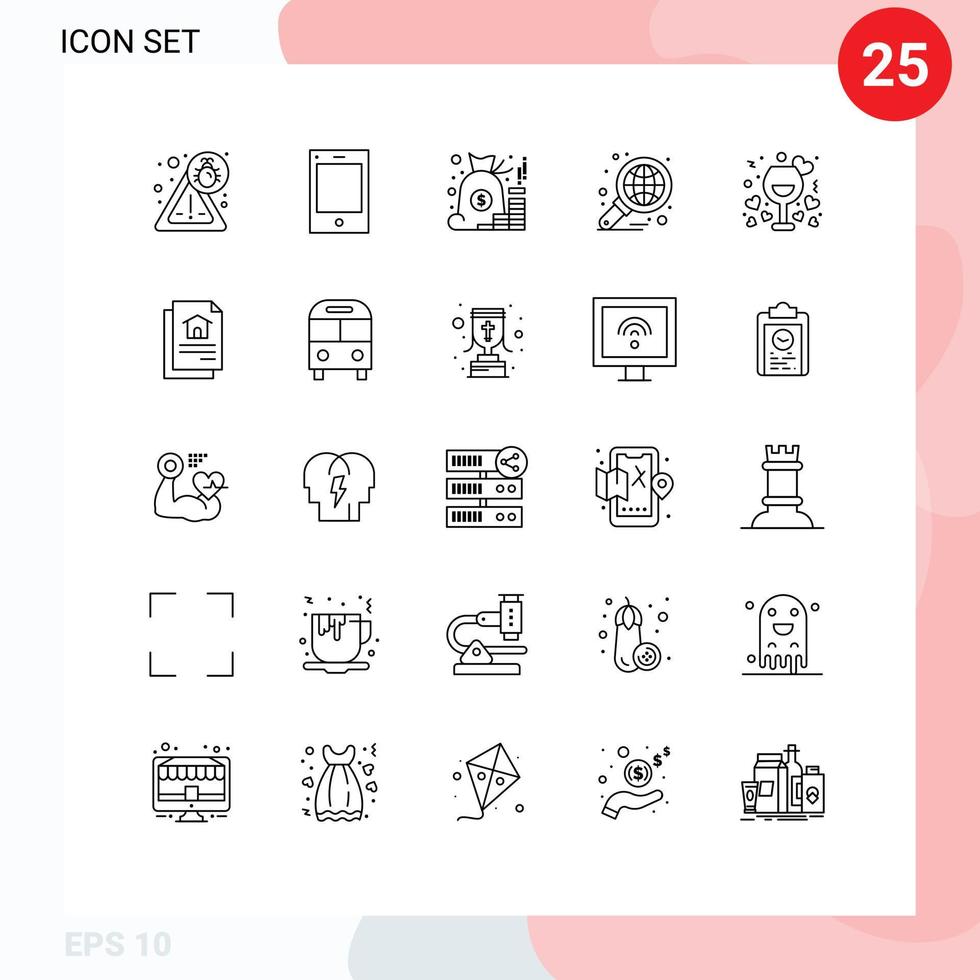 conjunto de 25 vector líneas en cuadrícula para fecha grafico bolso global análisis editable vector diseño elementos