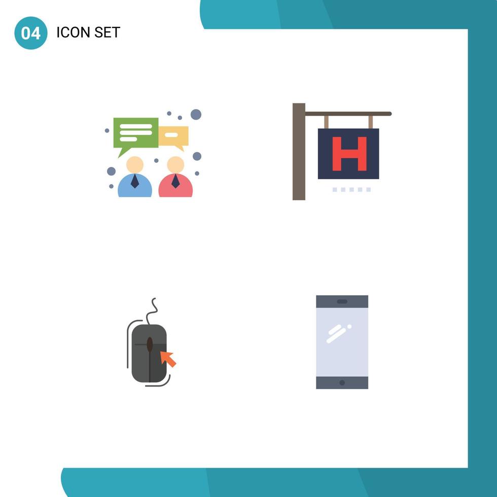 Group of 4 Flat Icons Signs and Symbols for business online hotel sign mouse phone Editable Vector Design Elements